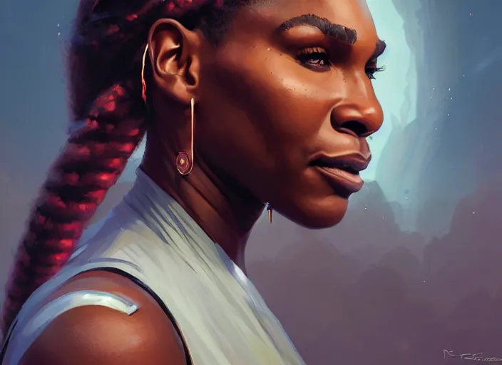 Image similar to highly detailed portrait of serena williams, unreal engine, fantasy art by greg rutkowski, loish, rhads, ferdinand knab, makoto shinkai and lois van baarle, ilya kuvshinov, rossdraws, tom bagshaw, global illumination, radiant light, detailed and intricate environment