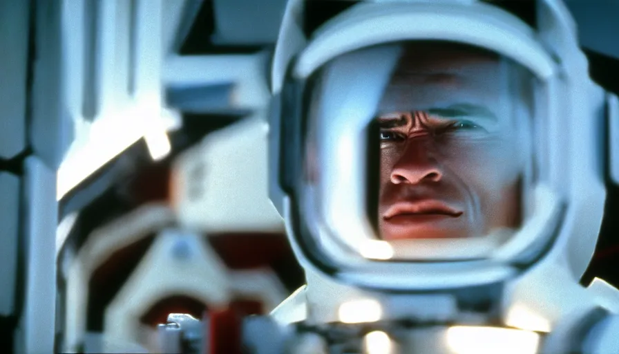 Prompt: 1 9 6 0 s movie still of arnold schwarzenegger, 2 0 0 1 a space odyssey, cinestill 8 0 0 t 3 5 mm, high quality, heavy grain, high detail, panoramic, cinematic composition, dramatic light, ultra wide lens, anamorphic, flares