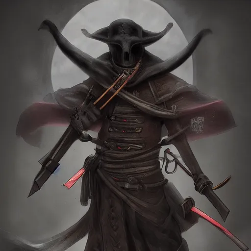 Image similar to plague doctor samurai, dynamic lighting, fantasy concept art, trending on art station, stunning visuals, creative, cinematic, ultra detailed, extreme detailed, 8 k, detailed