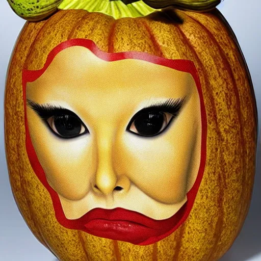 Image similar to gourd shaped like the face of amber heard hybrid intercross mix as a gourd