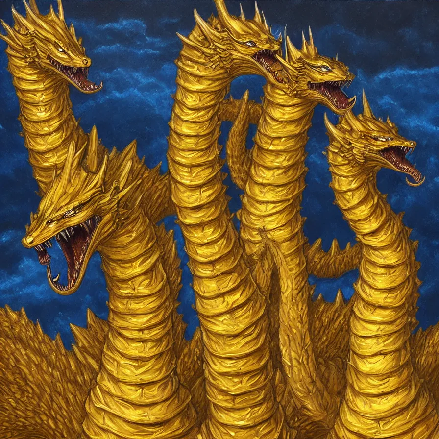 Image similar to king ghidorah, oil painting, extremely detailed, art station, concept art