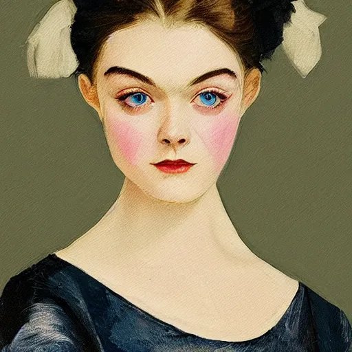 Prompt: professional painting of Elle Fanning in the style of Fernand Toussaint, head and shoulders portrait, symmetrical facial features, smooth, sharp focus, illustration, intricate, stormy weather, extremely detailed masterpiece,