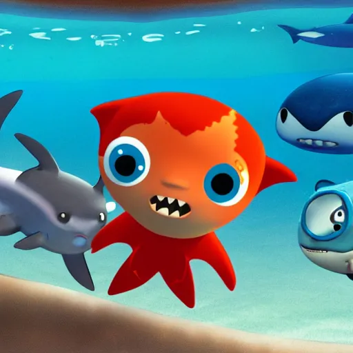 Prompt: peso from octonauts swimming away from a shark