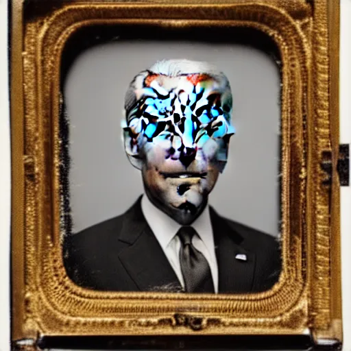 Image similar to joebiden!!! humanoid. daguerreotype portrait photograph. inspired by gerard grom and ansel adams. beautiful. cute. happy. highly detailed. old timey.