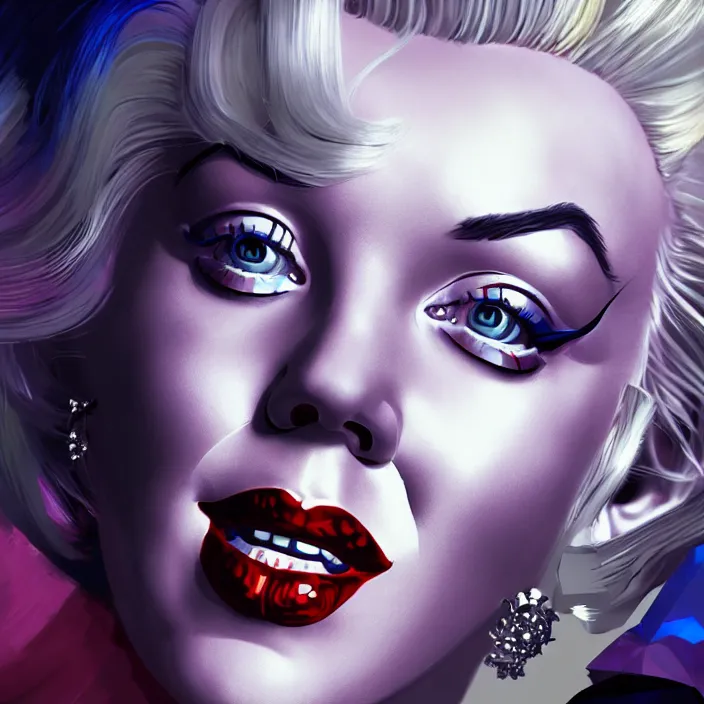 Image similar to portrait of Marilyn Monroe as a harley quinn. intricate abstract. intricate artwork. by Tooth Wu, wlop, beeple, dan mumford. octane render, trending on artstation, greg rutkowski very coherent symmetrical artwork. cinematic, hyper realism, high detail, octane render, 8k, iridescent accents