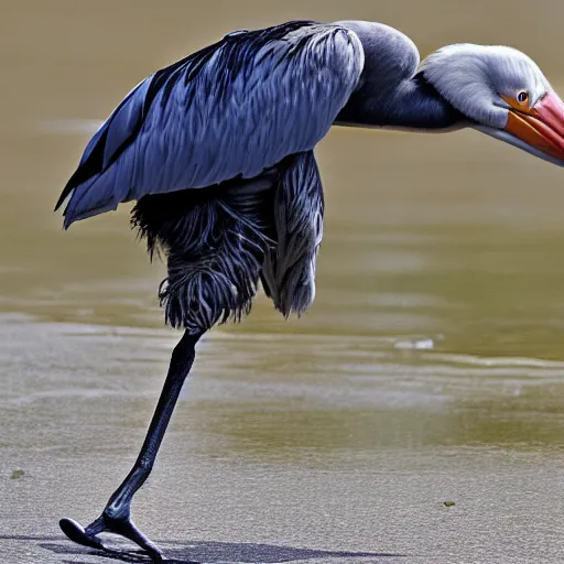 Prompt: shoebill stork chasing james corden, realistic,