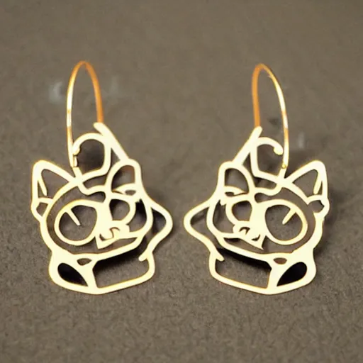 Image similar to 2d lasercut cat earrings, popular on artstation, popular on deviantart, popular on pinterest