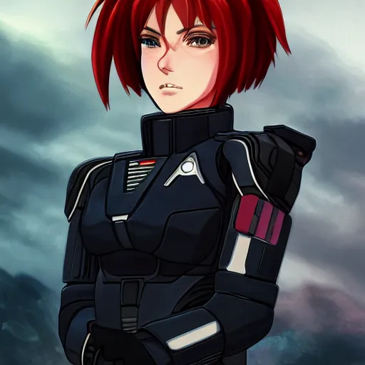 Image similar to portrait of commander shepard, anime fantasy illustration by tomoyuki yamasaki, kyoto studio, madhouse, ufotable, trending on artstation