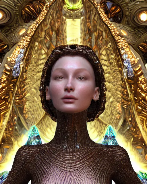 Image similar to a highly detailed metahuman 4 k close up render of an alien goddess bella hadid monument renaissance in iris van herpen dress schiaparelli in diamonds crystals swarovski and jewelry iridescent in style of alphonse mucha gustav klimt trending on artstation made in unreal engine 4