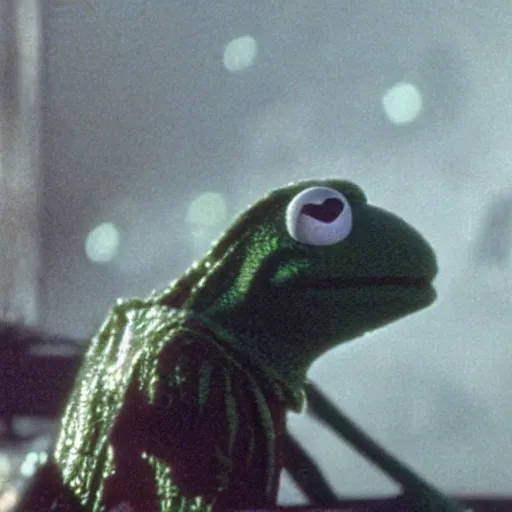 Image similar to still of kermit the frog in blade runner