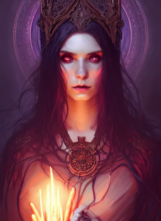 Prompt: a beautiful cinematic Necromancer Sorceress goddess of death, fantasy magic, undercut hairstyle, dark light night, intricate, elegant, sharp focus, illustration, highly detailed, digital painting, concept art, matte, art by WLOP and Artgerm and Greg Rutkowski and Alphonse Mucha, masterpiece