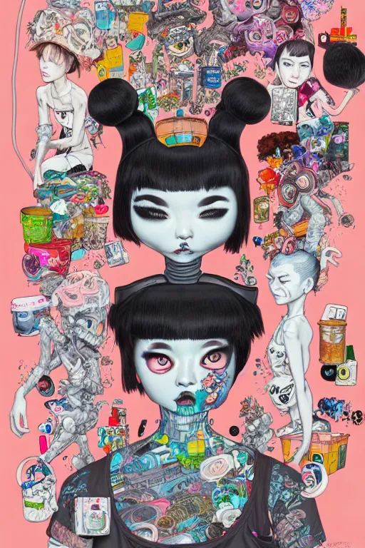 Prompt: full view, from a distance, of anthropomorphic trashcan, style of yoshii chie and hikari shimoda and martine johanna, highly detailed