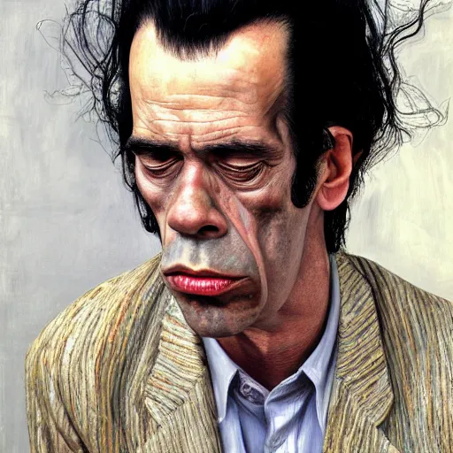 Image similar to high quality high detail painting by lucian freud, hd, dead nick cave