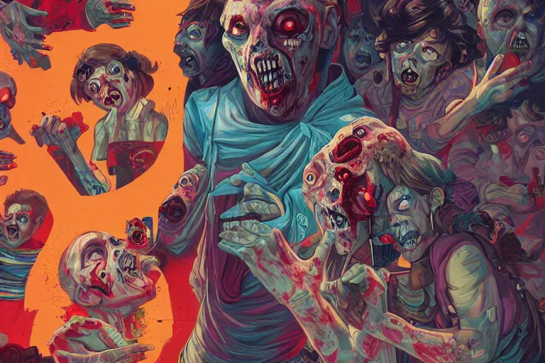 Image similar to zombies having a fight, tristan eaton, victo ngai, artgerm, rhads, ross draws