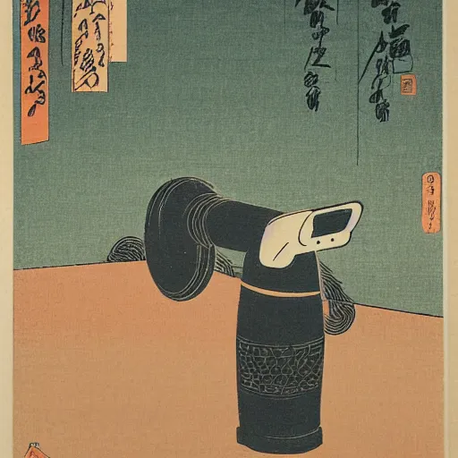 Image similar to japanese woodblock print of a vacuum cleaner