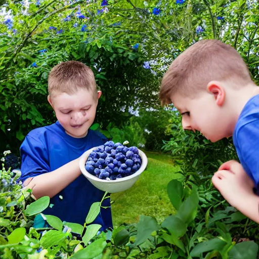 Prompt: a boy steals blueberries from a british garden, hyper realistic, 4 k, photo