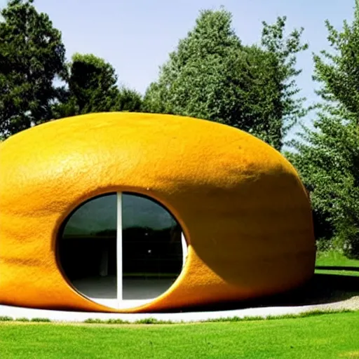 Image similar to a house that looks like a hamburger, with a human living inside