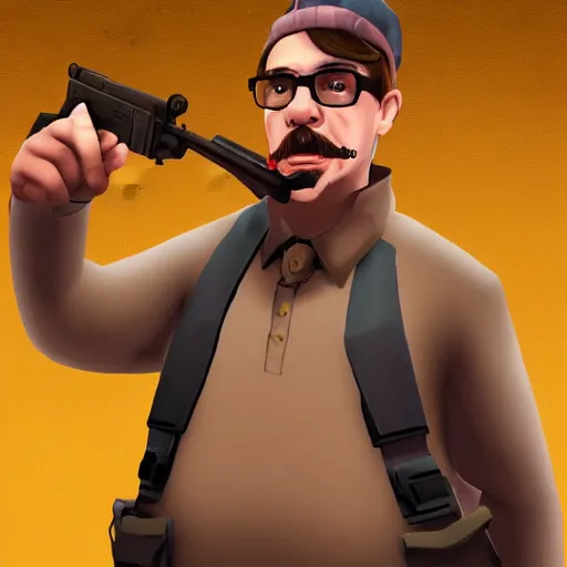 Image similar to sam hyde in team fortress 2, high quality, high detail