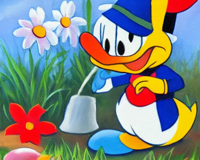 Image similar to Donald Duck painting a flower