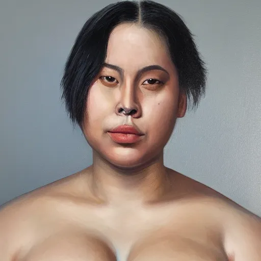 Image similar to A portrait of a powerful and thick beautiful non-binary person, medium tone skin, oil painting, majestic, detailed, high resolution