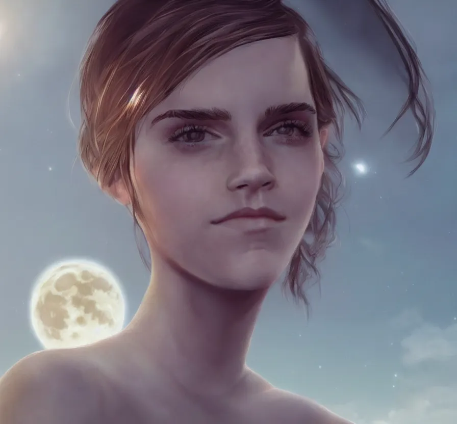 Prompt: hyper realistic portrait of emma watson on the moon, cinematic, artstation, cgsociety, full body