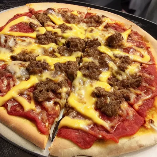 Prompt: hamburger on a pizza