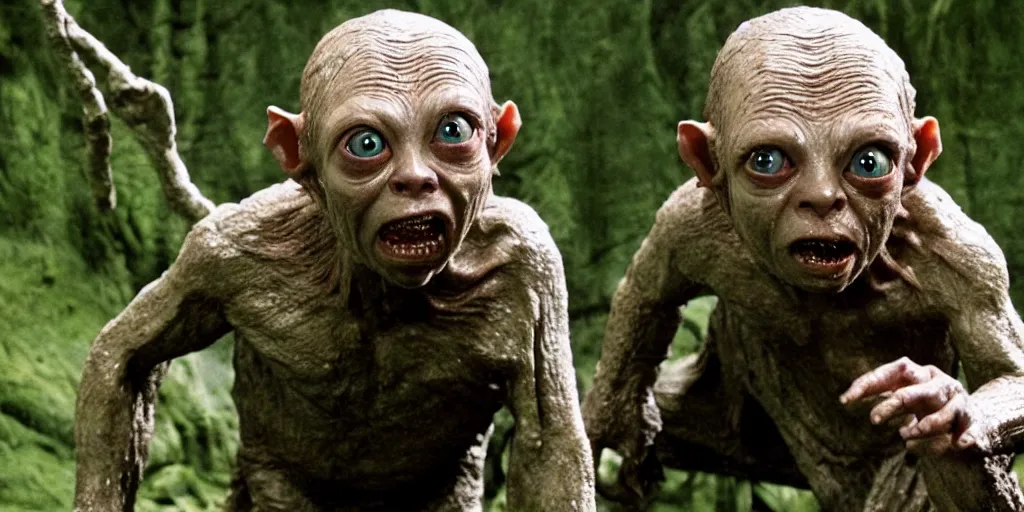Image similar to Daniel Redcliffe as Golum, IMAX still shot from Lord of the rings