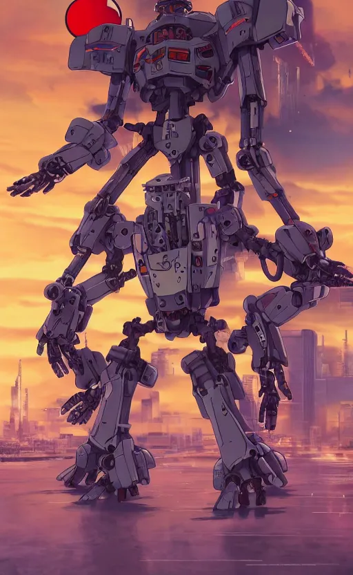 Image similar to < huge mecha > in the style of < neon genesis evangelion > with a < mechanical moon lute > in arms, movie poster, < full body robot >, 3 d anime, arcane style, retropunk, steampunk, high resolution, 4 k, retrofuturism, studio ghibli, simon stalenhag