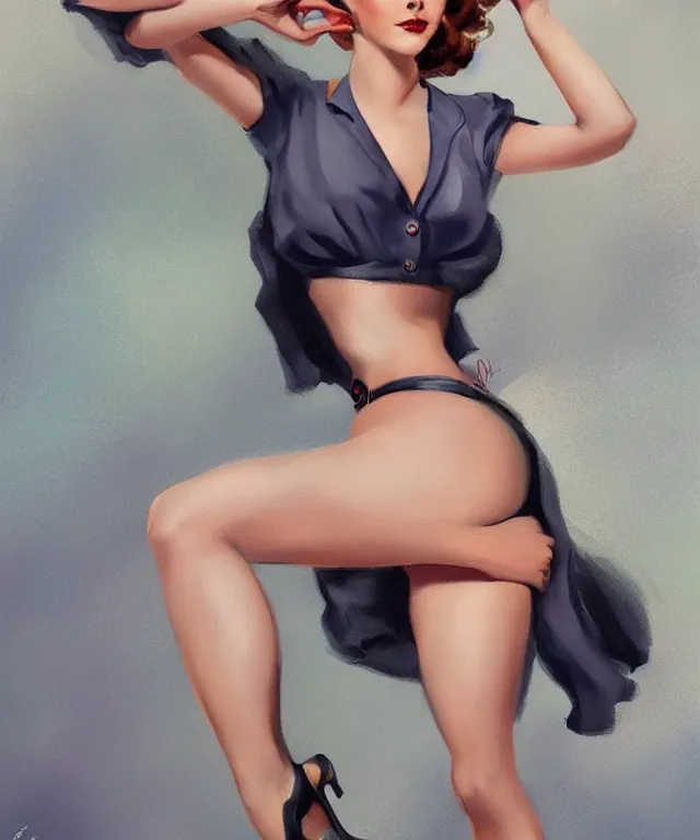 Image similar to emma watson pinup style full body portrait by Gil Elvgren, pinup pose, elegant, digital painting, trends on artstation, concept art