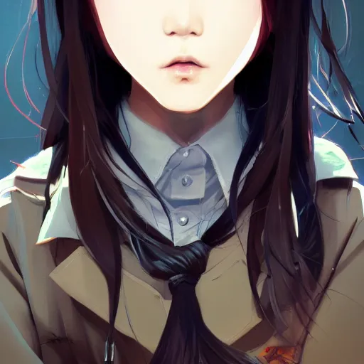 Image similar to portrait of a korean schoolgirl with long hair and bangs, angular features, an angry expression, dramatic lighting, anime illustration by Greg rutkowski, yoji shinkawa, 4k, digital art, concept art, trending on artstation, アニメ, featured on pixiv