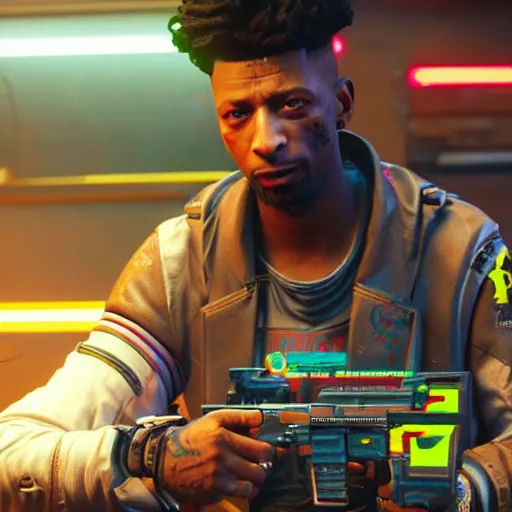 Prompt: 2 1 savage in cyberpunk 2 0 7 7, gameplay screenshot, detailed