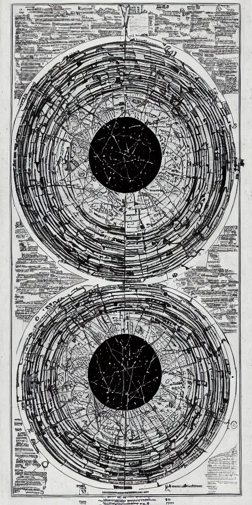 Prompt: old cartography of the universe like a kabbalah, galaxy, black background, dark