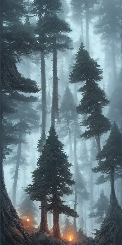 Prompt: group of pine trees by andreas rocha, by justin gerard, by anato finnstark