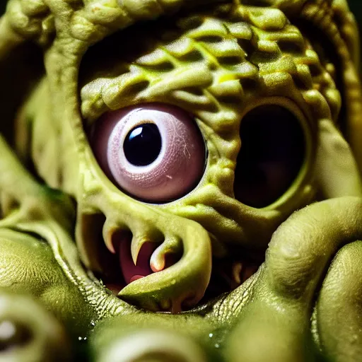 Image similar to baby cthulhu, macro photograph with shallow dof, adorable, freaky