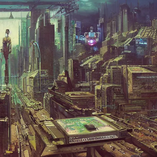 Image similar to a hyperrealistic painting of a cyberpunk city with cyborg pepe the frog walking through portals and robotic aliens, flying cars, cinematic horror by chris cunningham, richard corben, highly detailed, vivid color, beksinski painting, part by adrian ghenie and gerhard richter. art by takato yamamoto. masterpiece