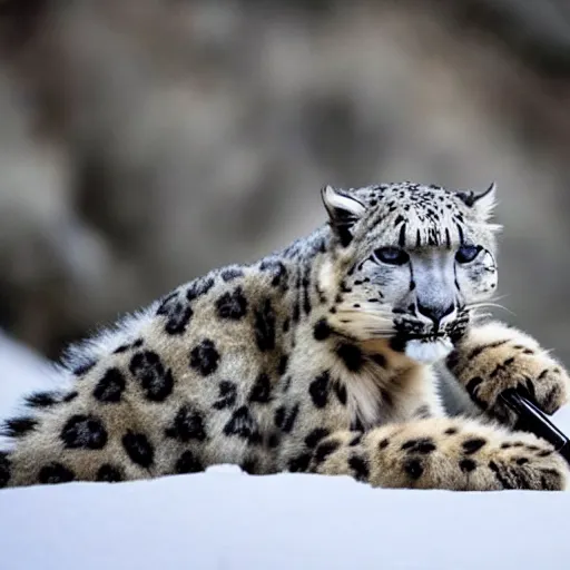 Prompt: Snow leopard smoking a joint, smoke clouds, award-winning photo