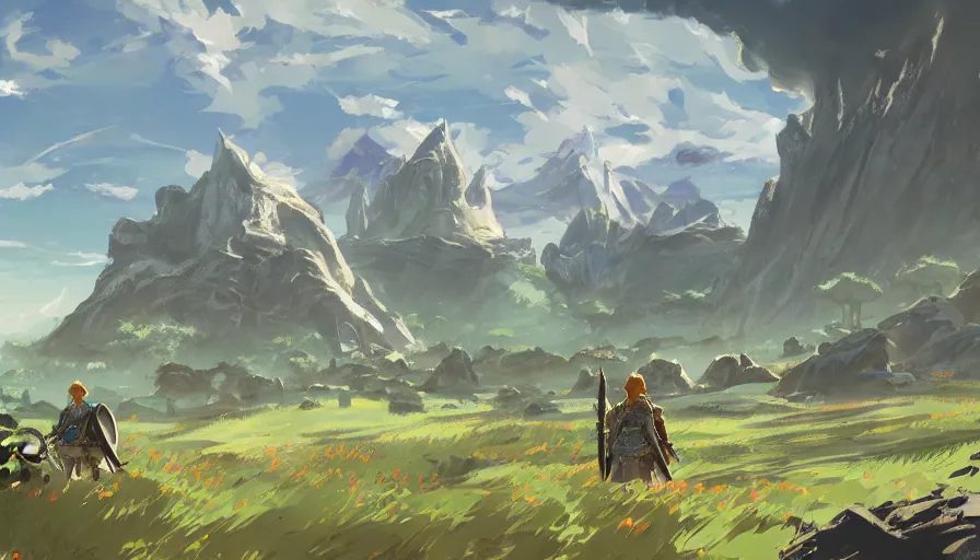 Prompt: breath of the wild elden ring beautiful landscape, concept art