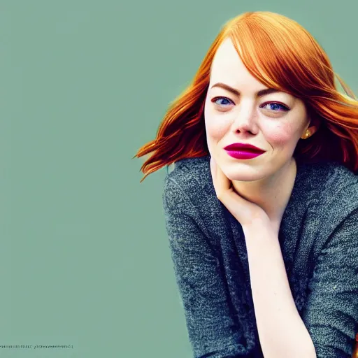Prompt: Portrait of Emma Stone, XF IQ4, 250MP, 50mm, F1.4, ISO 200, 1/250s, natural light, Adobe Lightroom, photolab, Affinity Photo, PhotoDirector 365, model photography by Steve McCurry in the style of Annie Leibovitz
