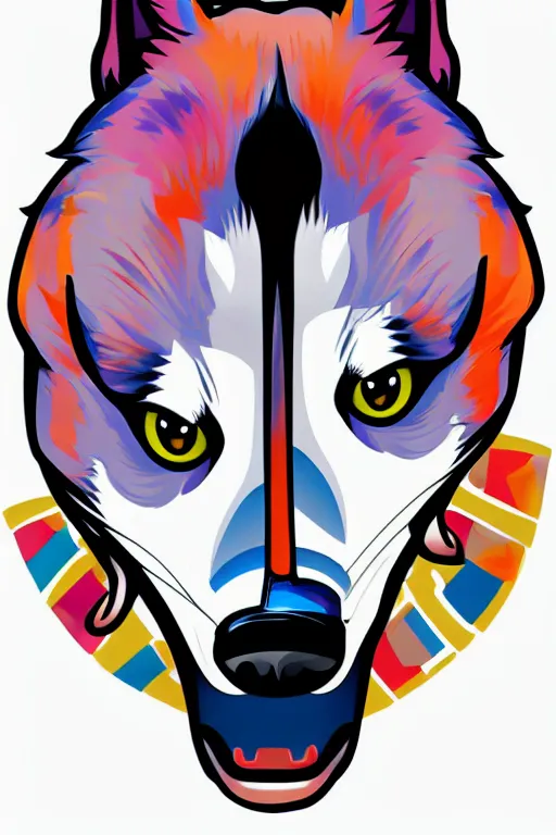 Image similar to A portrait of a gangster husky, sticker, highly detailed, colorful, illustration, smooth and clean vector curves, no jagged lines, vector art, smooth