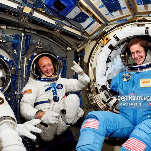 Image similar to astronauts in spacestation getting coffee