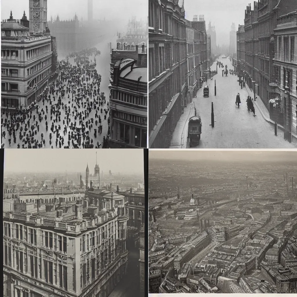 Prompt: A vintage photograph of London, England, 1920s,