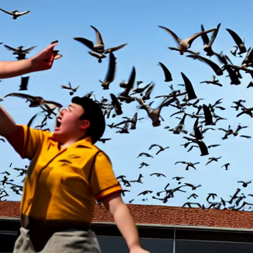 Image similar to mcdonald worker being attacked by seagulls