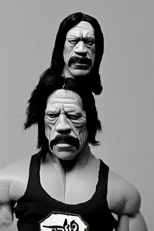 Image similar to daguerreotype of danny trejo as a 1 9 8 0 s wrestling action figure