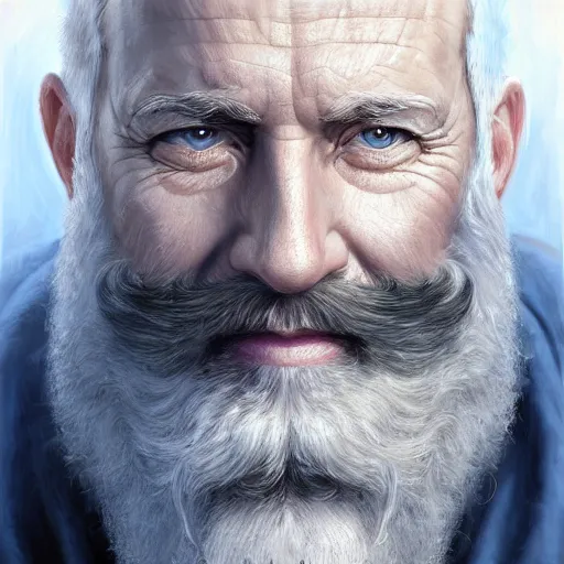 Prompt: old man, vivid blue eyes, bushy white beard, digital painting, lots of details, extremely detailed, 4 k, intricate, brush strokes, mark arian, artgerm, bastien lecouffe - deharme