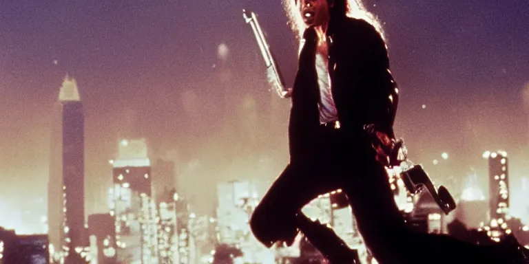 Prompt: film still of michael jackson as John McClane in die hard, cinematic-shot, 4k