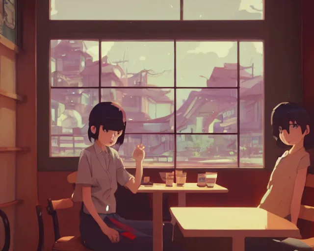 Image similar to seen through a window, tokyo bar, detailed, cory loftis, james gilleard, atey ghailan, makoto shinkai, goro fujita, studio ghibli, rim light, exquisite lighting, clear focus, very coherent, plain background, soft painting