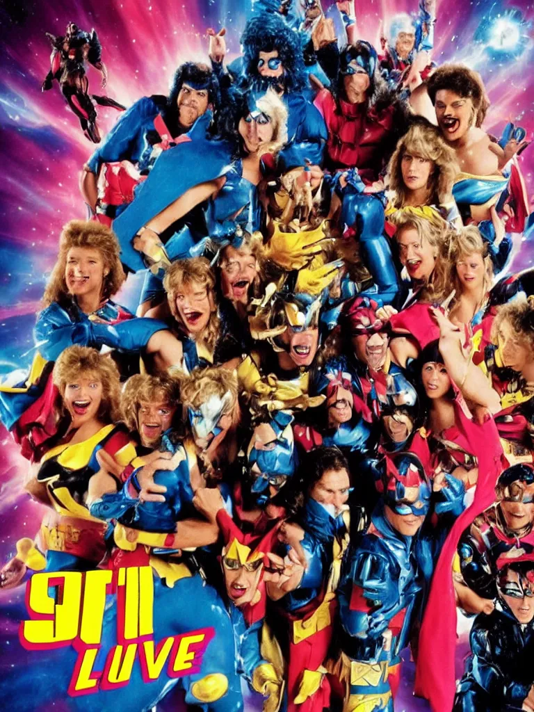 Prompt: 8 0 ´ s live action super hero team movie poster