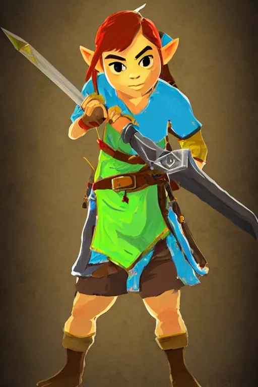 Prompt: an in game portrait of a. angry monkey holding the master sword from the legend of zelda breath of the wild, breath of the wild art style.