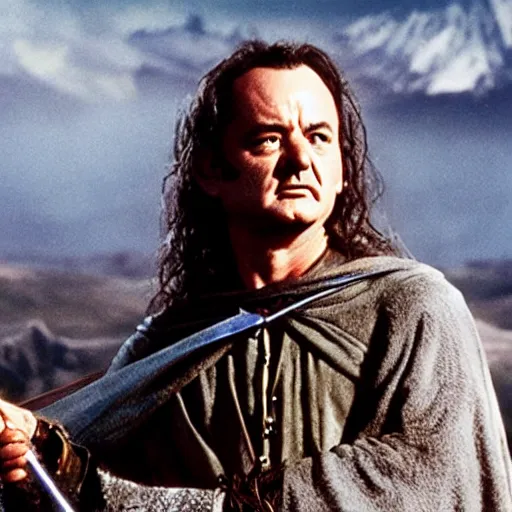 Prompt: bill murray in lord of the rings, movie still, promotional shot
