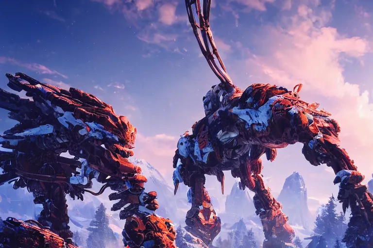 Image similar to frostclaw machine creature robot of horizon forbidden west horizon zero dawn radiating a glowing aura global illumination ray tracing hdr fanart arstation by ian pesty and alena aenami artworks in 4 k